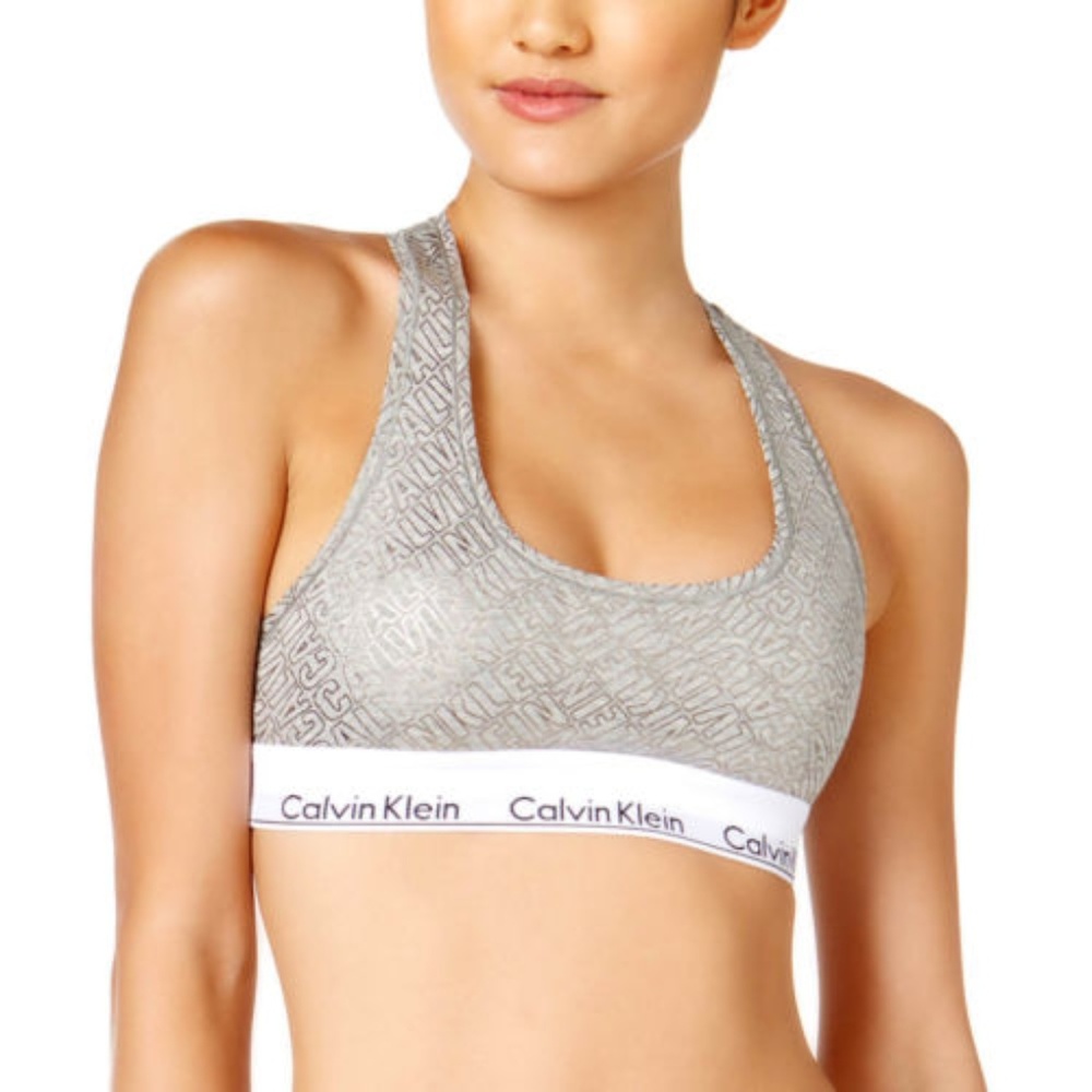 CALVIN KLEIN Grey Metallic Logo Sports Bra- NEW